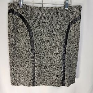Rafaella Black & White Faux Leather Accent Wool Blend Skirt Plus Size 14
